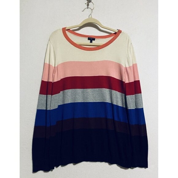 Talbots Sweater Womens 2X Ivy League Striped Pullover Zipper Shoulder Boho - Picture 2 of 7